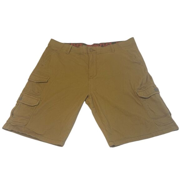Iron Flex Men's 40 Cargo Shorts Desert Camel Stretch Utility Pockets - Picture 1 of 10